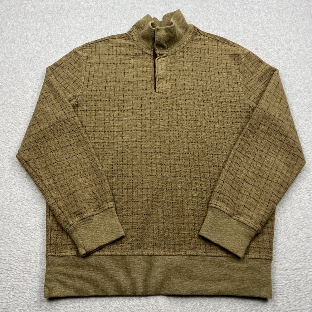 Polo Ralph Lauren Sweater Mens Large Brown Green Plaid 1/4 Button Mock Pullover